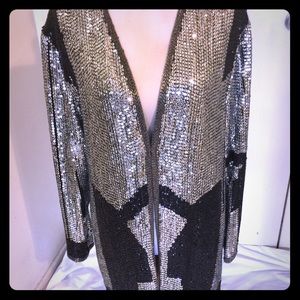 Vintage silver and black sequined event coat dress